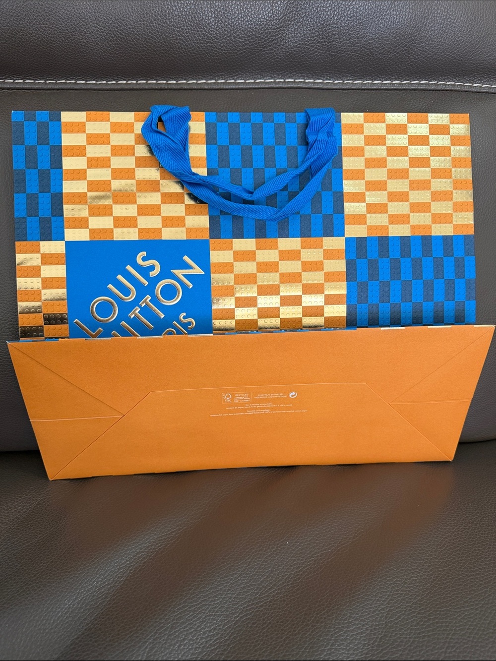 Louis Vuitton Blue and Gold Checkerboard Gift Bag with Logo Panel - Picture 2 of 6